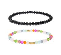 BXDA Gemstone Beaded Stack Bracelets Set for Women, 2Pcs Handmade Natural Stone Stretch Bracelet Prom Holiday Jewelry Gift., 6"-11", Brass, no gemstone