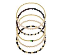 BXDA Gemstone Gold Beaded Bracelets Stack Set for Women, 5Pcs Trendy Boho Handmade Natural Stone Black Seed Beads Stackable Stretch Bracelet Prom Holiday Jewelry Gift.