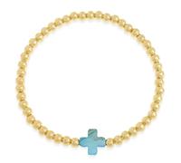 BXDA Gold Beads Cross Bracelets for Women, Boho Handmade Stackable Friendship Beaded Ball Stretch Summer Beach Jewelry Gift., 7", Stainless Steel, no gemstone