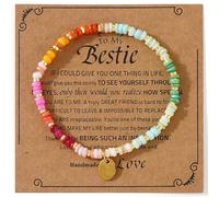 BXDA Gold Charm Rainbow Flat Natural Stone Beaded Stack Bracelets for Women, Golden Beads Stackable Strand Bracelet Fashion Jewelry Gift., 6"-11", Brass, no gemstone