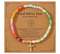 BXDA Gold Charm Rainbow Flat Natural Stone Beaded Stack Bracelets for Women, Golden Beads Stackable Strand Bracelet Fashion Jewelry Gift., 6"-11", Brass, no gemstone