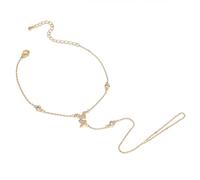 BXDA Gold Hand Chain Bracelet for Woman, Dainty Finger Ring Bracelet Summer Beach Rhinestone Handmade Adjustable Jewelry Gift., 7"-9", Brass, Cubic Zirconia