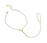 BXDA Gold Hand Chain Bracelet for Woman, Dainty Finger Ring Bracelet Summer Beach Rhinestone Handmade Adjustable Jewelry Gift., 7"-9", Brass, Cubic Zirconia