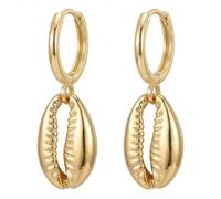 BXDA Gold Starfish Mermaid Tail Dangle Drop Earrings for Women, Trendy Cute Pearl Fish Tail Shell Textured Hoop Dangling Earing Summer sea Beach Jewelry Gift., Brass, No Gemstone