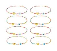 BXDA Heart Evil Eye Stack Bracelets Set for Women, 8Pcs Boho Handmade Stackable Colorful Small Beaded Stretch Bracelets Party Jewelry Gift