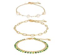 BXDA Pearls Gold Chain Bracelet Set for Women, 3Pcs Dainty Layered Adjustable Stackable Sequin Beads Link Bracelets Prom Summer Jewelry Gift.