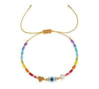 BXDA Rainbow Beads Pearl Bracelets for Women, Cute Dainty Evil Eye Boho Handmade Adjustable Colorful Beaded Stackable Strand Bracelet Prom Jewelry Gift.