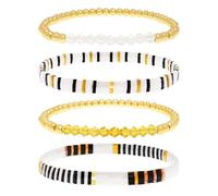 BXDA Tila Flat Beads Bracelets Stack Set for Women, Handmade Gold Beads Gemstone Colorful Stretch Outfit Accessories Jewelry Gift., 7 Inches, Brass, No Gemstone