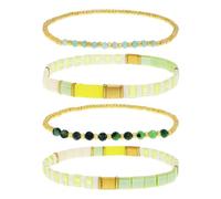 BXDA Tila Flat Gold Beaded Bracelets Stack Set for Women, Boho Colorful Handmade Gemstone Miyuki Glass Beads Stretch Festive Holiday Accessories Jewelry Gift., 7 Inches, Brass, No Gemstone