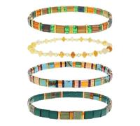 BXDA Tila Flat Gold Beaded Bracelets Stack Set for Women, Boho Colorful Handmade Gemstone Miyuki Glass Beads Stretch Festive Holiday Accessories Jewelry Gift., 7 Inches, Brass, No Gemstone