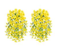 Bxdayyskr 2PCS set of artificial hanging flowers and plants, UV resistant artificial morning glory vine, with eucalyptus leaves for outdoor/indoor decoration, weddings, homes, (yellow)