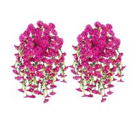 Bxdayyskr 2PCS set of artificial hanging flowers and plants, UV resistant artificial morning glory vine, with eucalyptus leaves for outdoor/indoor decoration, weddings, homes, (red lotus)