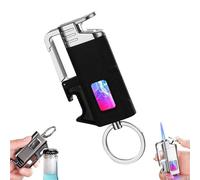 BXFFFCEO Metal Keychain Lighter, Adjustable Windproof Jet Flame Lighter, Inflatable, with Bottle Opener, Keychain and LED Cool Light, for Outdoor Survival(B)