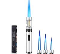 BXFFFCEO Torch lighter, camping lighter with beer bottle opener, rechargeable butane gas windproof jet flame lightsaber with safety lock,(White)