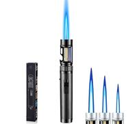 BXFFFCEO Torch lighter, camping lighter with beer bottle opener, rechargeable butane gas windproof jet flame lightsaber with safety lock,(Black)