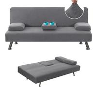 BXFUL 4 Pieces Futon Covers Sofa Bed Slipcover with Removable Armrests and Cupholders Covers Furniture Protector High Spandex Small Checks Jacquard Fabric (Gray)