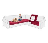 BXFUL 5 Pieces Sectional Sofa Seat Cushion Covers, Stretch Velvet L Shape Separate Couch Cushion Slipcovers, Thick Washable Non-Slip Corner Furniture Protector (Wine Red,5 Seater)