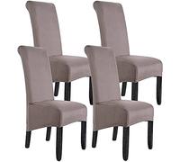 BXFUL Dining Chair Covers, Waterproof Suede Chair Slipcover Stretch Chair Protector Chair Covers for Dining Room, Hotel and Banquet (4 Pcs, Brown)