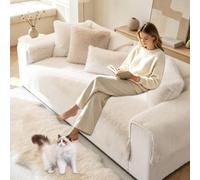 BXFUL Mink Plush Sofa Cover 1 2 3 Seater, Non-Slip Corner Sofa Cover L Shape Super Soft Fluffy Faux Fur Sofa Slipcovers for Living Room (110 * 240cm/1PC,Beige)