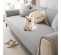 BXFUL New Cooling Ice Silk Sofa Cover Washable - Summer Universal Sofa Cushion Cover, Non-Slip 1 2 3 Seater Couch Cover for Sectional Sofa, Sofa Slipcover L Shape Furniture Protector (Grey,110x280cm)