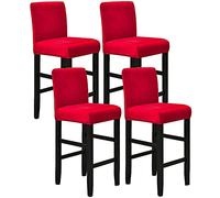 BXFUL Stretch Bar Stool Chair Cover, Velvet Counter Stool Covers Elastic Removable Washable High Stool chair cover for Short Dining Chair Back Chair Bar Stool Chair (4 Pcs,Red)