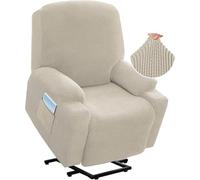 BXFUL Stretch Recliner Sofa Cover Electric Lift Recliner Chair Cover Fitted Standard Large Power Lift Recliner with Side Pocket, Soft Thick Jacquard Fabric (Fossil)