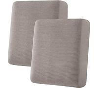 BXFUL Stretch Sofa Seat Cushion Cover, Fitted Sofa Couch Cushion Covers Furniture Protector, Checks Jacquard Spandex Fabric (2 Pcs,Taupe)