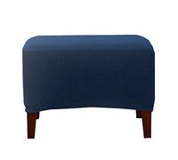 BXFUL Stretch Storage Ottomans Cover Rectangle, Removable Knitted Footstool Cover, Washable Foot Stool Cover Protector for Living Room (Navy)
