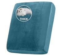 BXFUL Stretch Velvet Sofa Seat Cushion Cover, Removable Sofa Couch Covers with Elastic Bottom, Washable Furniture Slipcovers Protector for Kids and Pets (1-Seater,Peacock Blue)