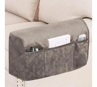 BXFUL Velvet Armrest Covers with Side Pockets Set of 2, for Chairs and Sofas Couch Recliner Arm Covers Non-Slip Protector for Dogs Washable Armrest Slipcovers (Taupe)