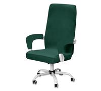 BXFUL Velvet Office Chair Cover with 2 Arm Covers, Stretch Computer Armchair Slipcover, Replacement Washable Seat Protector for Desk/Swivel Chairs (Dark Green,Large)