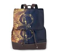 BXgfvnmm Gold Musical Note With Fallen Shiny Star Print Stylish Women'S Leather Backpack,Double Shoulder Travel Backpack