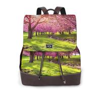 BXgfvnmm Pink Blooming Orchard Print Stylish Women'S Leather Backpack,Double Shoulder Travel Backpack