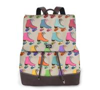 BXgfvnmm Retro Colorful Roller Skates Print Stylish Women'S Leather Backpack,Double Shoulder Travel Backpack