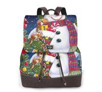 BXgfvnmm Snowman Squirrel Owl Print Stylish Women'S Leather Backpack,Double Shoulder Travel Backpack