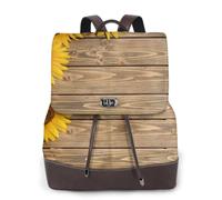 BXgfvnmm Three Sunflowers On Wooden Print Stylish Women'S Leather Backpack,Double Shoulder Travel Backpack
