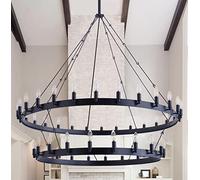 BXGGXBYSW Farmhouse 48 Light Wagon Wheel Chandelier 55 inch 2 Tier Extra Large Black Chandeliers Industrial Rustic Light Fixture for Living Room Kitchen Island Foyer Entryway E12,Hanging Lamp, Gold