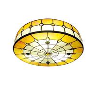 BXGGXBYSW Tiffany Style LED Ceiling Lamp Round Shade Yellow Stained Glass Flush Mount Ceiling Light Hand-Made Art Deco Ceiling Hanging Light for Bedroom Living Room Hotel - 19.5" (50 cm)