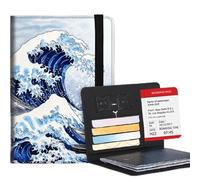 Bxgolkgd Passport Cover,RFID Blocking,Large Capacity Multi-Slot Travel Passport Wallet for Men & Women, The Great Wave off Kanagawa Art, Contemporary
