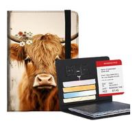Bxgolkgd Passport Cover,RFID Blocking,Large Capacity Multi-Slot Travel Passport Wallet for Men & Women, Cute Highland Cow, Contemporary