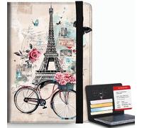 Bxgolkgd Passport Cover,RFID Blocking,Large Capacity Multi-Slot Travel Passport Wallet for Men & Women, Paris Tower Rose, Contemporary