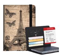 Bxgolkgd Passport Cover,RFID Blocking,Large Capacity Multi-Slot Travel Passport Wallet for Men & Women, Vintage Paris Eiffel Tower Butterfly Rose, Contemporary