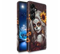 Bxgolkgd TPU+PC Phone Case for Galaxy S25 FE 6.7",Dual Layer Shockproof Protective Cover,Anti-Fall Rugged Shell for Men Women,Day of The Dead Sugar Skull Sunflower