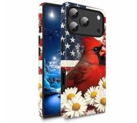 Bxgolkgd TPU+PC Phone Case for iPhone 17 Pro Max 6.9",Dual Layer Shockproof Protective Cover,Anti-Fall Rugged Shell for Men Women,American Flag Cardinal Daisy