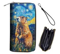 Bxgolkgd Womens Wallet, RFID Blocking Leather Wallet,Large Capacity Wallet Credit Card Holder PU Leather Ladies Clutch with Zipper Coin Pocket, Groundhog Starry Night, Minimalist