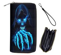 Bxgolkgd Womens Wallet, RFID Blocking Leather Wallet,Large Capacity Wallet Credit Card Holder PU Leather Ladies Clutch with Zipper Coin Pocket, Skull Wizard 2