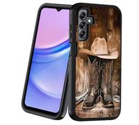 BXIKEOPIU for Samsung Galaxy A15 5G Case, Heavy Duty 3-Layer Shockproof Dust/Drop Proof Full-Body Rugged Protective Cover for Samsung Galaxy A15 5G 6.5", Western Cowboy Equipment Boots and Hat