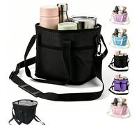 BXINGOHAI Drink Carrier Bag for 4 Cups, Water Bottle Holder with Adjustable Strap, Reusable Drink Holder Bag, Portable Beverage Caddy Tote for Coffee, Picnic, Office, Travel (Black)