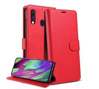 Bxithnr® Mobile Phone Case for Samsung Galaxy A40 Case with RFID Protection, Premium PU Leather Flip Case, Wallet, Card Slot, Stand, Magnetic Case, Protective Mobile Phone Case for Samsung A40, Red