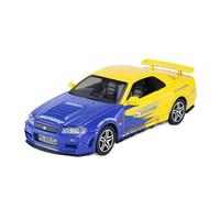 BXJUCBHDO car mode 1: 32 For Nissan GTR34 Simulation Alloy Diecast Car Model Pull Back Simultiaon Ornament Collectible Door Can Be Opened alloy Diecast(Yellow blue-boxed)